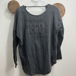 HARLEY DAVIDSON 2015 Gray Chain-link Distressed Long Sleeve Open Back Tee M‎
